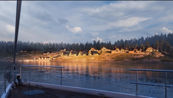 3d hytter fra sjø Galleribilde