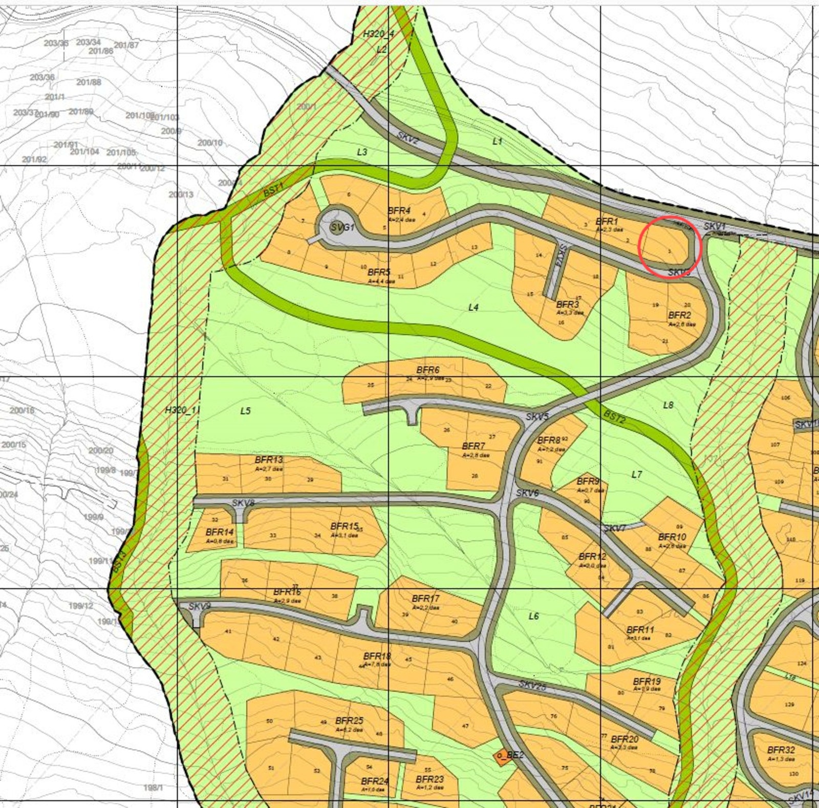 Situasjonsplan.
Tomt 1 markert Galleribilde