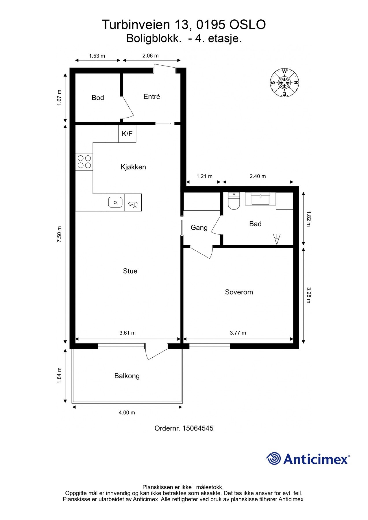 Praktisk planløsning med fine innredninsgmuligheter og lagringsplass i bod. (Ved innbetalt fellesgjeld blir felleskostnadene for denne boligen ca. 2913,- mnd.) Galleribilde