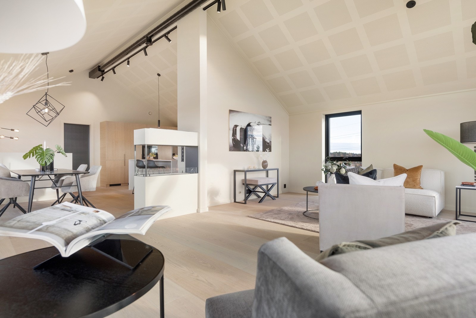 Stuen er romslig og har god plass til flere sittegrupper.. Galleribilde