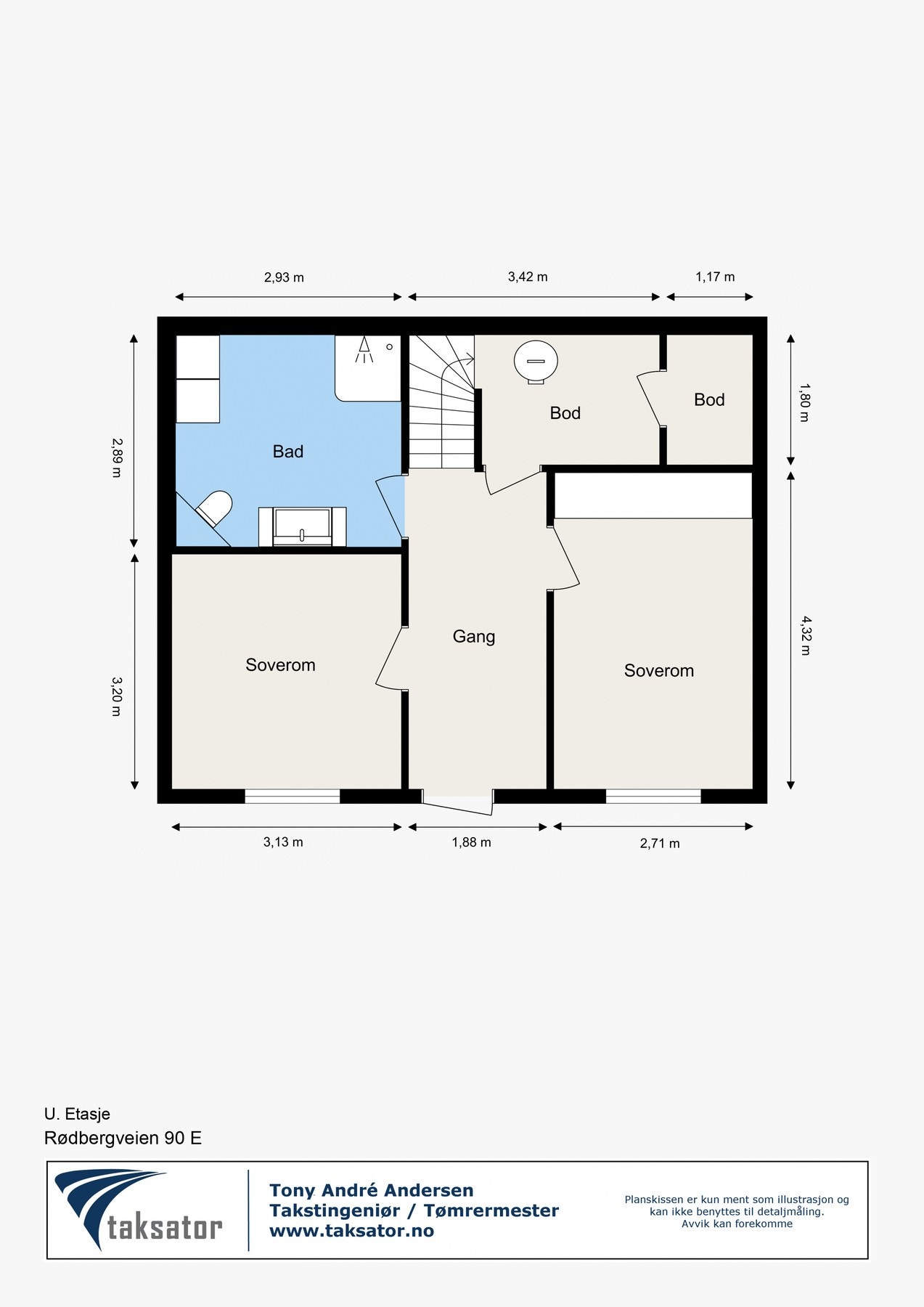 Målsatt plantegning av underetasjen. Galleribilde
