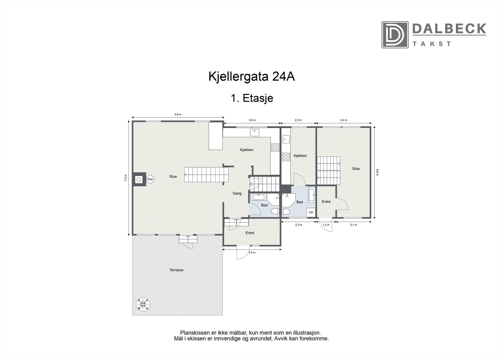 Plantegning - 1. etg (BOLIG + UTLEIEDEL) Galleribilde