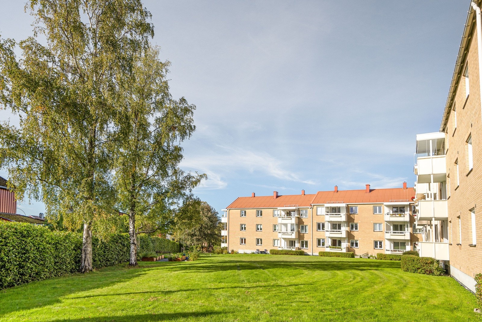 Borettslaget har flotte felles grøntarealer med prydbusker, plantekasser, frukttrær, bålpanne, fellesgriller og lekeplasser Galleribilde