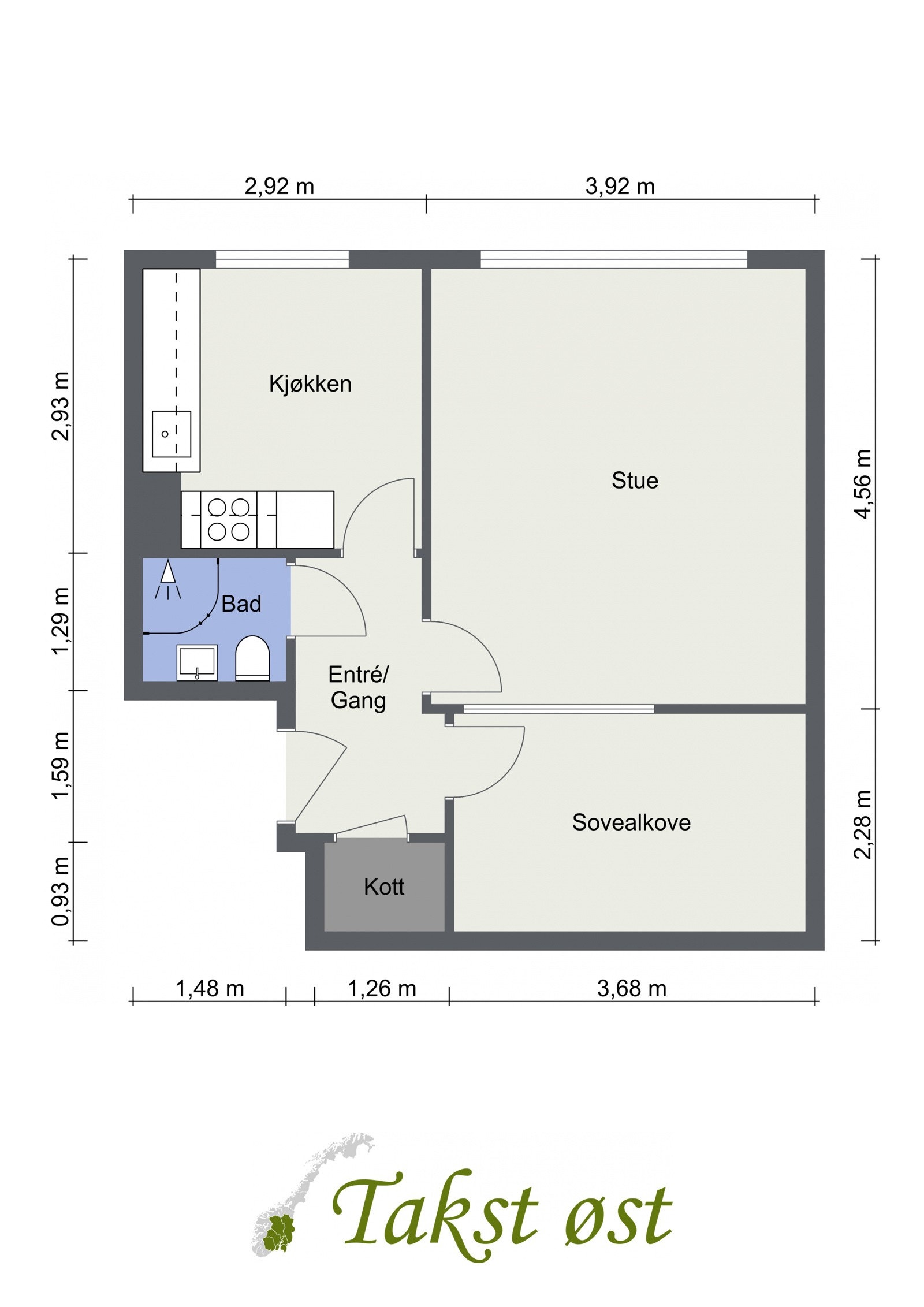 Trondheimsveien 157 - 4. Etasje med ekstern bod på ca. 4 kvm. Mulighet for å flytte kjøkken til stue. Galleribilde