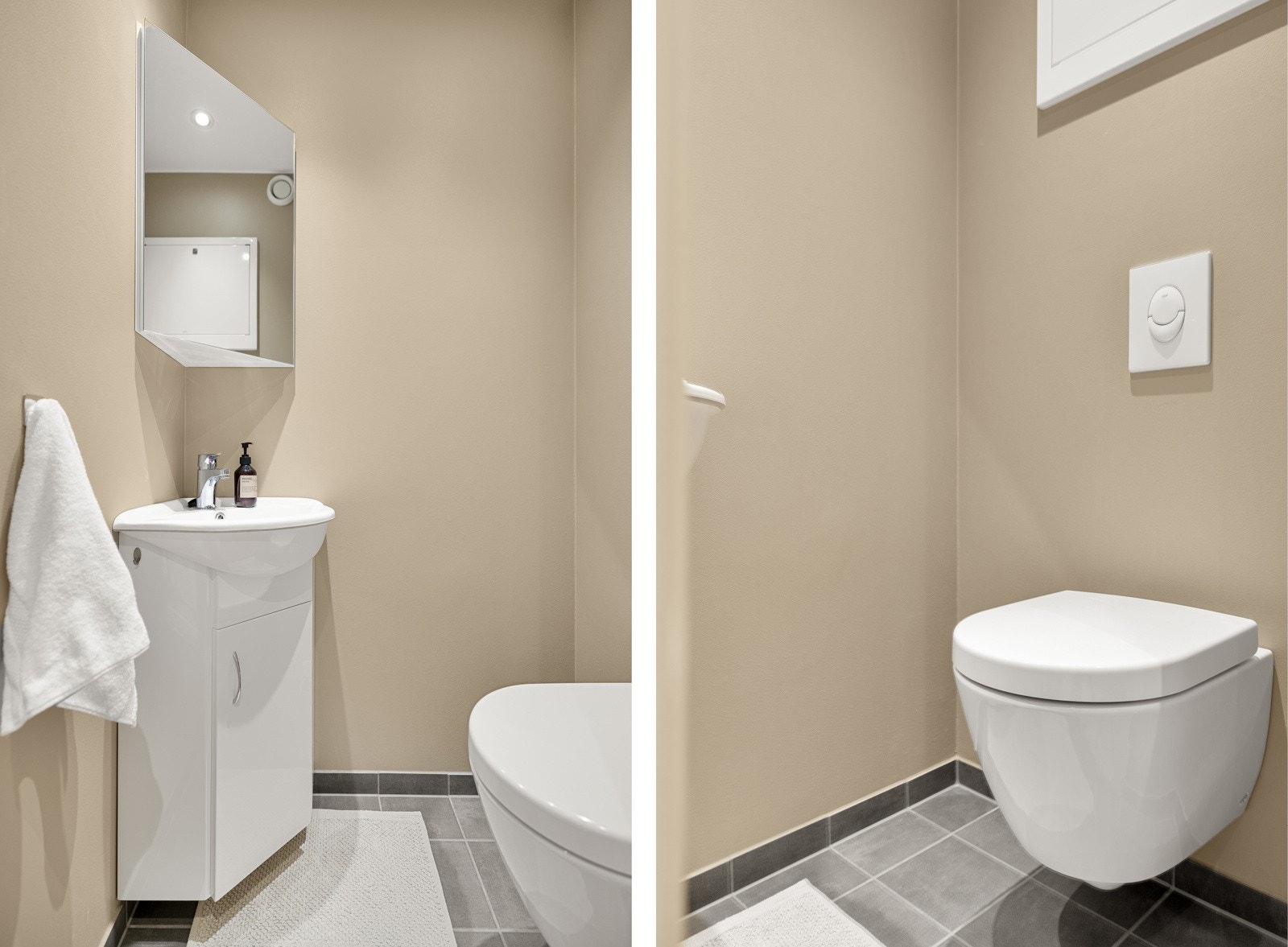 Toalettrommet er pusset opp samtidig som badet og inneholder vegghengt toalett, innredning med servant og avtrekksventil. Galleribilde