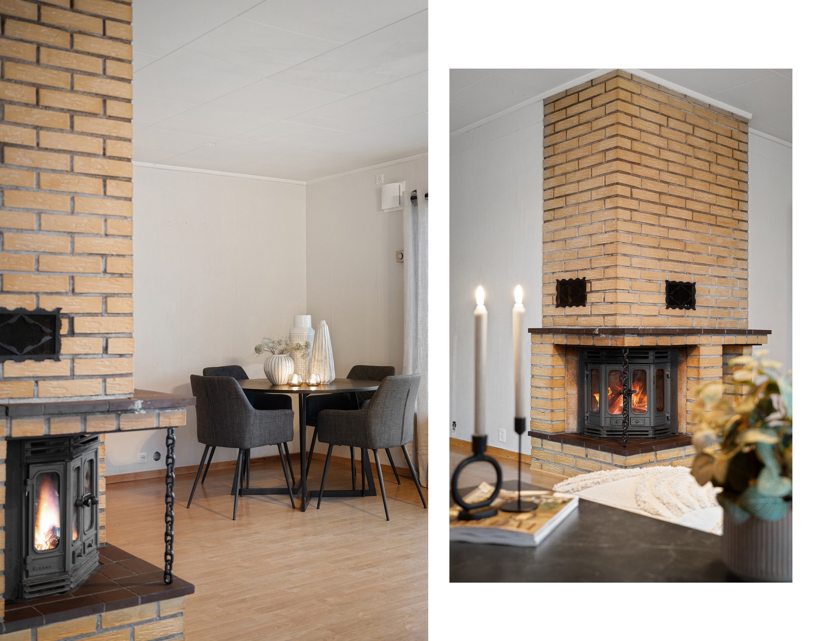 Lun og trivelig peis med sentral plassering sørger for ekstra varme og hygge på vinterhalvåret Galleribilde