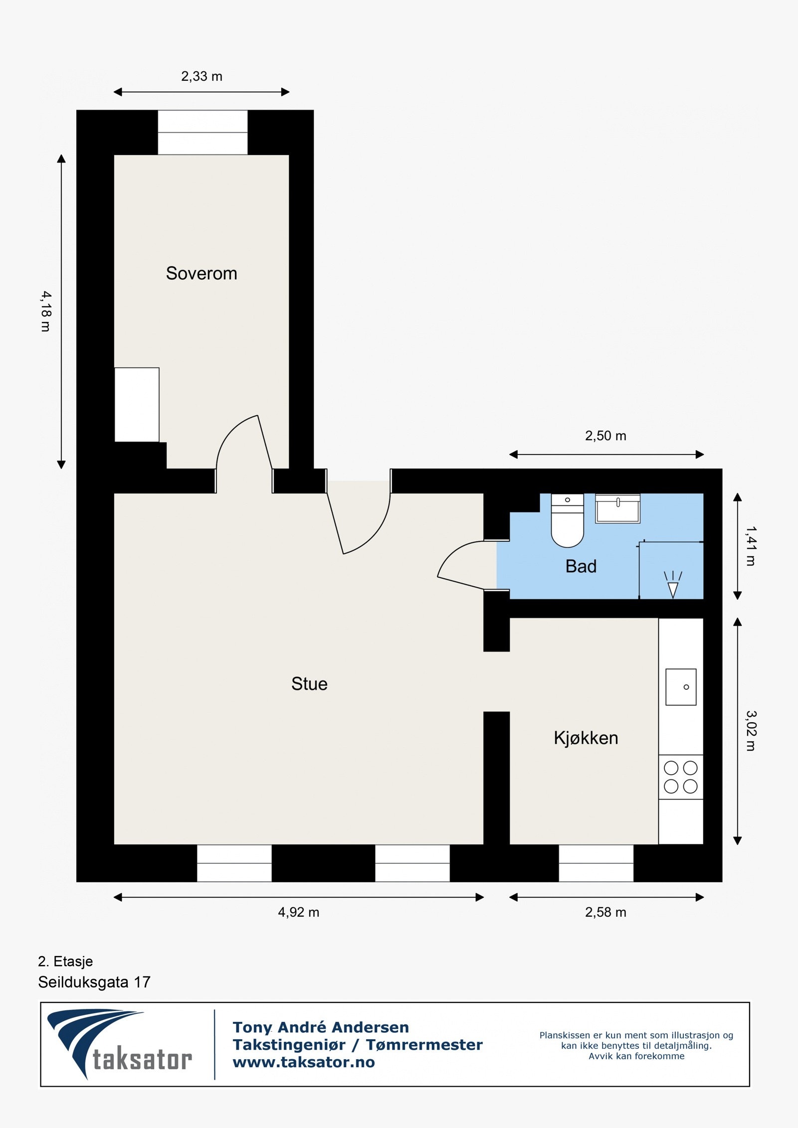 Plantegning. Leiligheten disponerer også en loftsbod Galleribilde