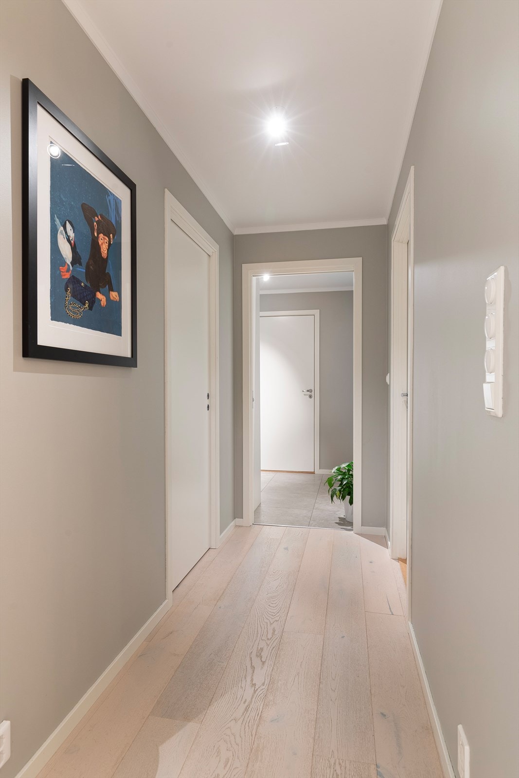 Leiligheten har fine overflater med 1-stavs parkett og slette vegger Galleribilde