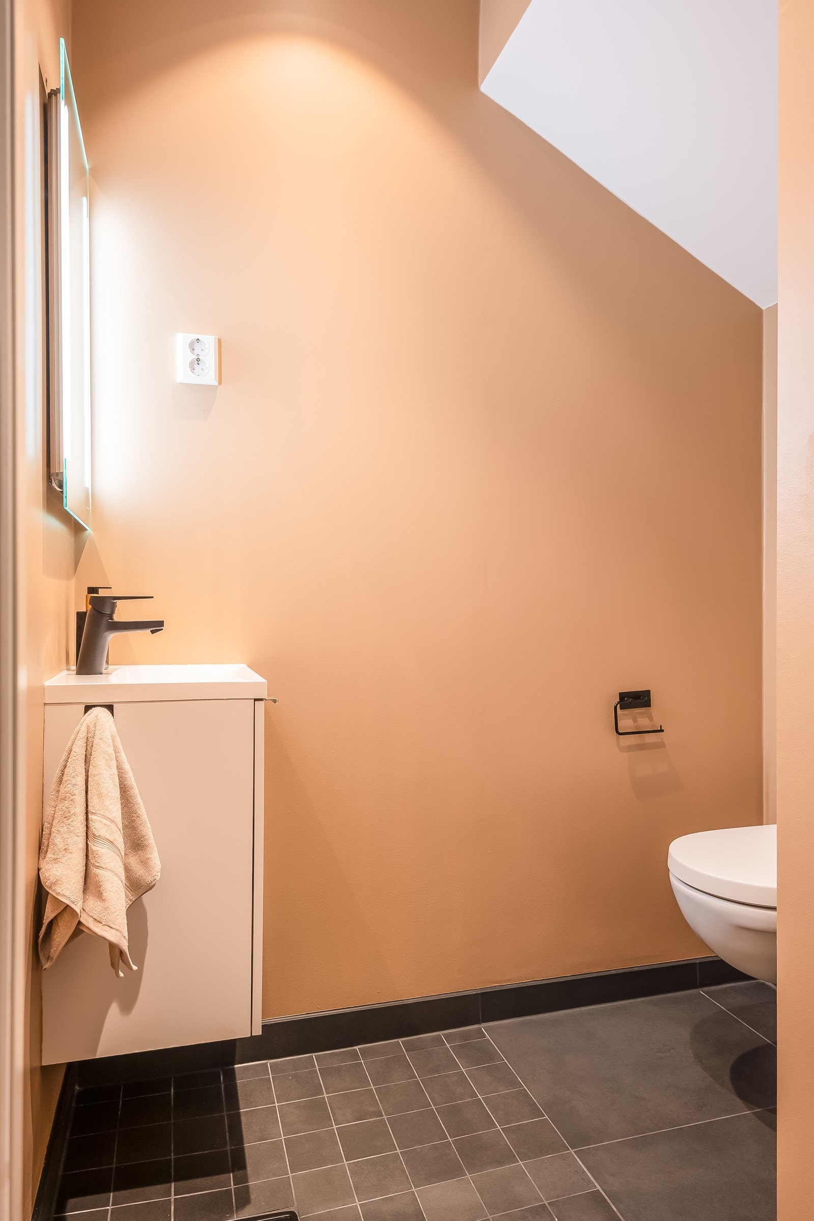 Toalettrom i etasjeplanet er etablert under trappeløpet. Galleribilde