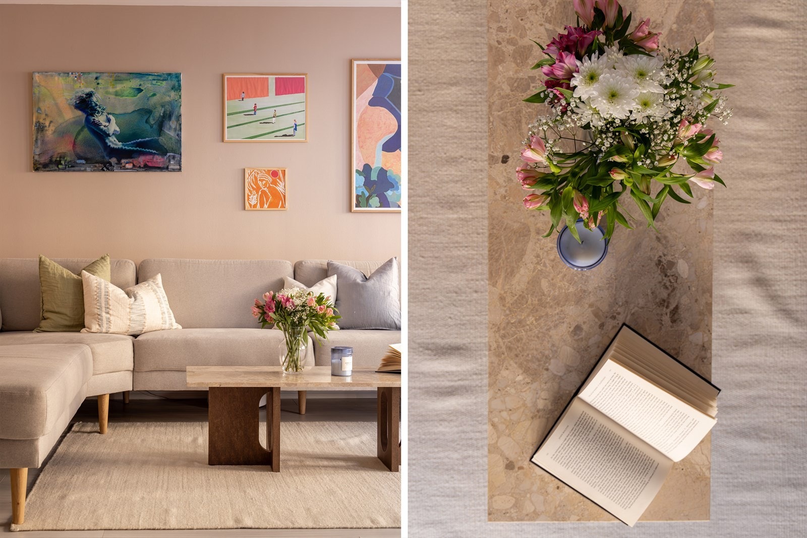 Leiligheten har en romslig og tiltalende stue Galleribilde