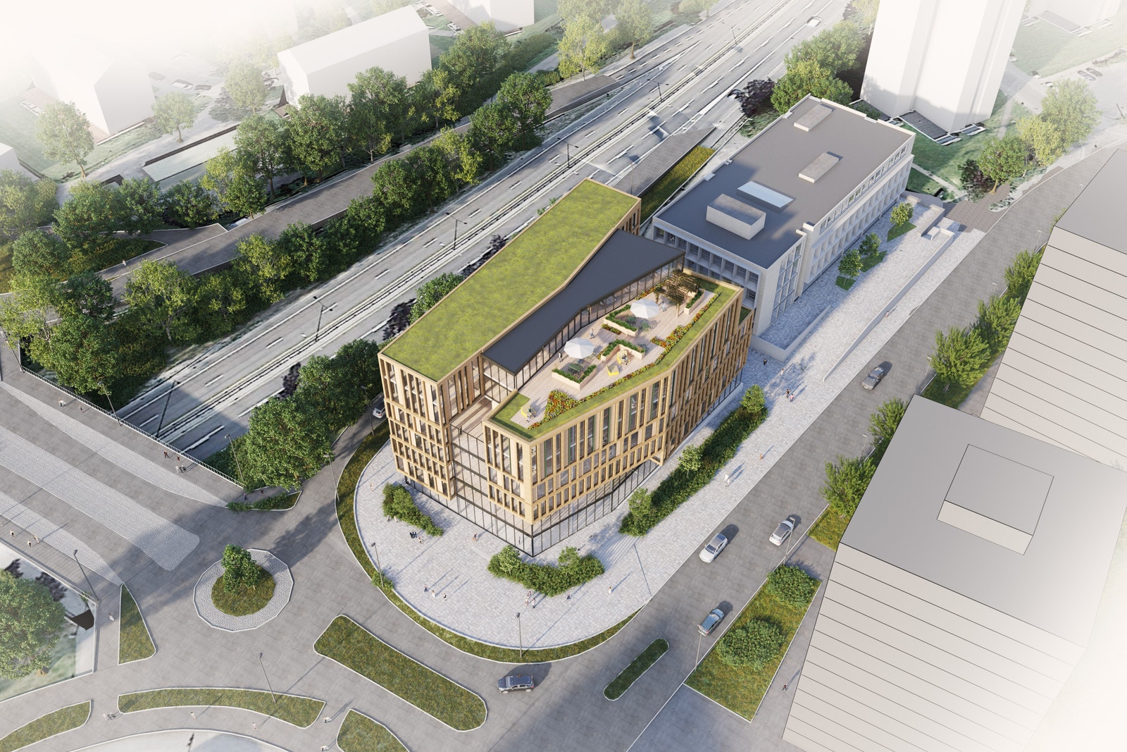 Nybygg til venstre. Eksisterende bygg fullt utleid med bla Coop og Bydel Bjerke. Galleribilde