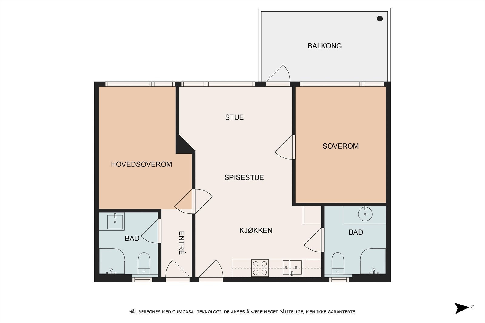Leiligheten ligger i 3. etasje og består av to tidligere hotellrom. En suite og et dobbeltrom, med hver sin inngang og doble dører imellom seg. Galleribilde
