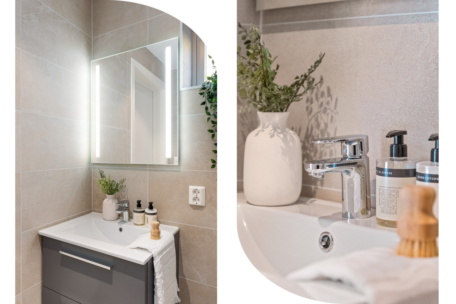 Her er det lyse fliser i fargen Kintetic Antracite og varmekabler i gulv med termostat Galleribilde