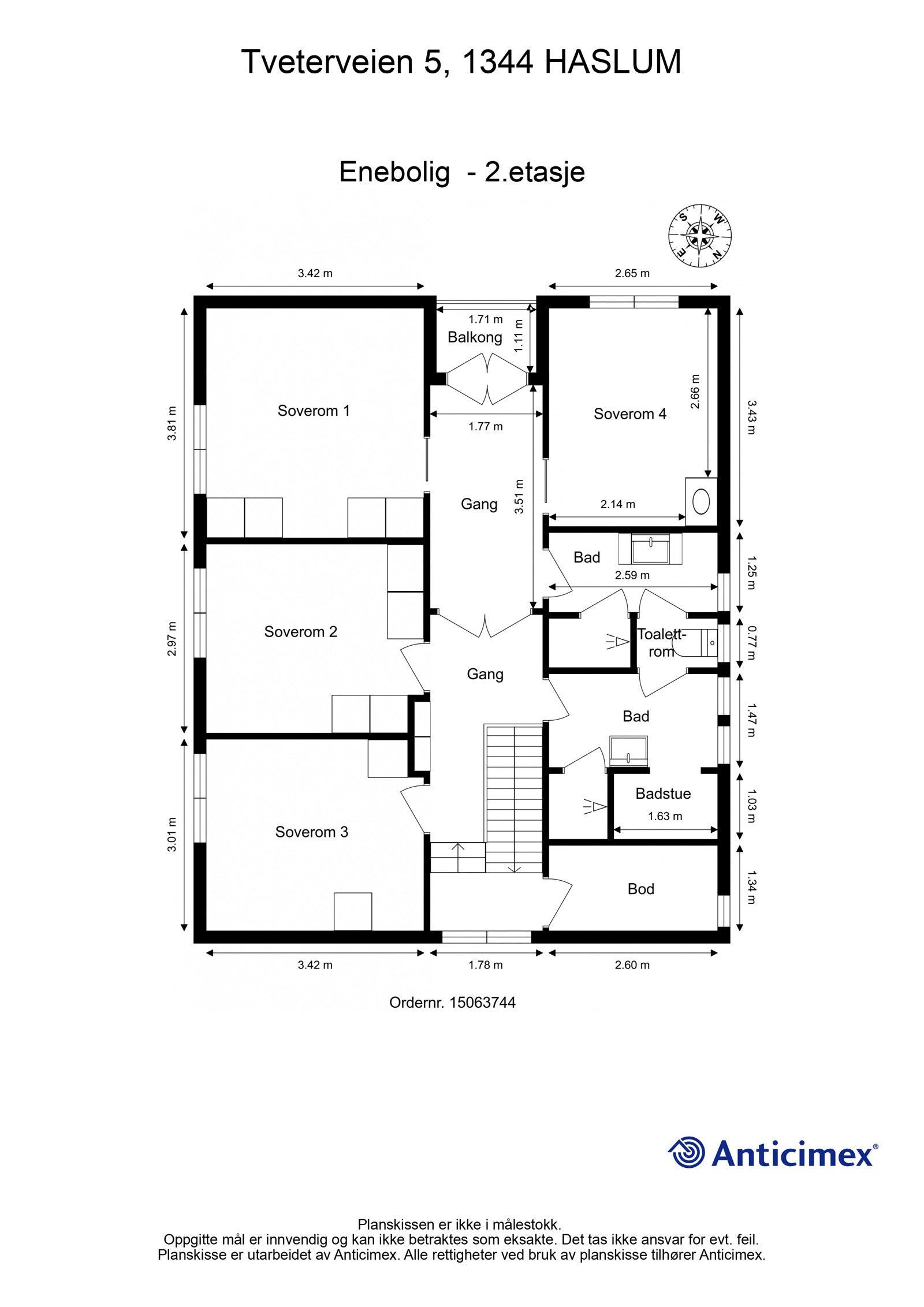 BRA-i 79m²: (Gang, bod, fire soverom, to bad, toalettrom og badstue) Galleribilde