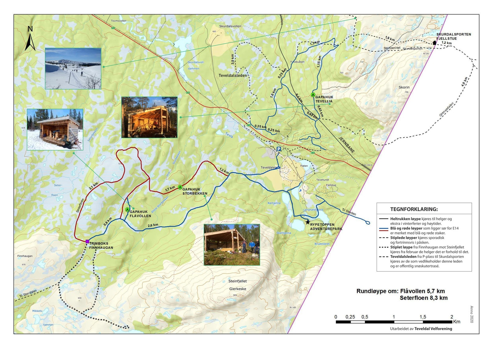 Løypekart utarbeidet av Teveldalen velforening Galleribilde
