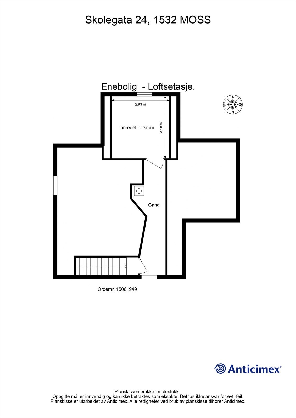 Planskisse loftsetasje. Innredet rom på loft er ikke godkjent til varig opphold. Galleribilde