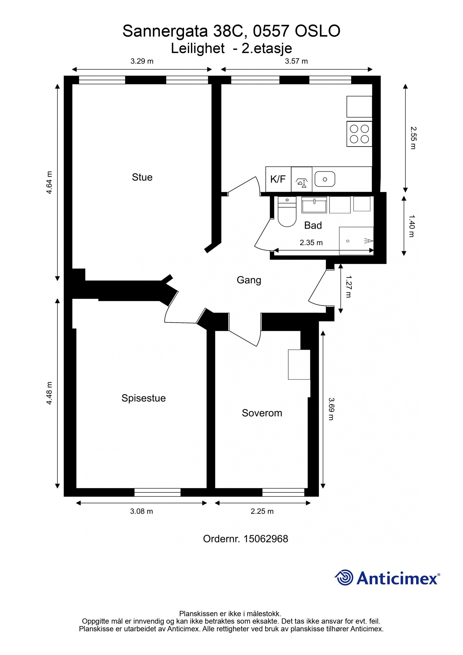 Plantegning med mål. Galleribilde