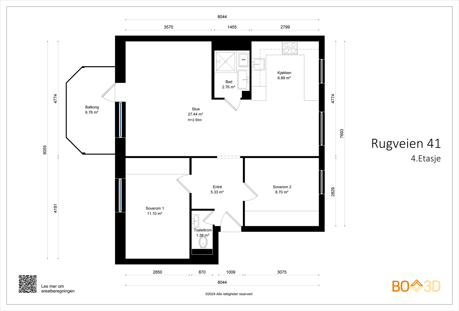 Plantegning - Leiligheten har en god intern beliggenhet i toppetasje Galleribilde