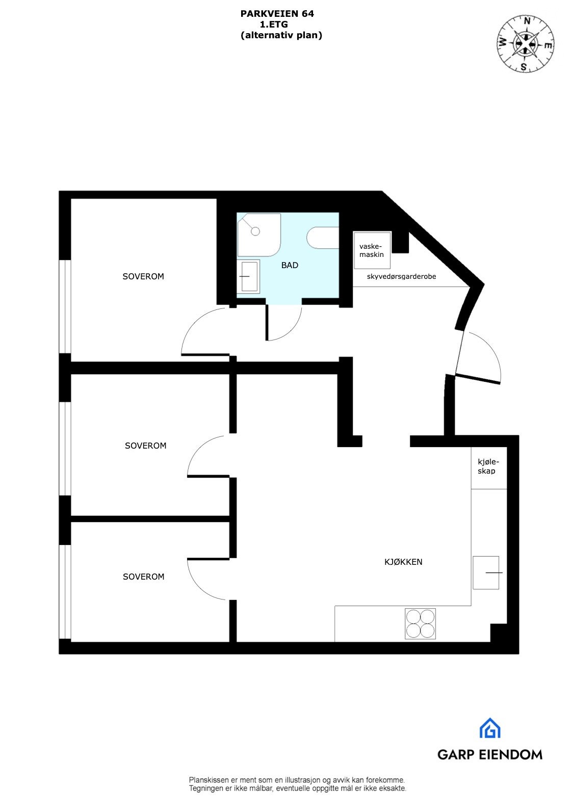 Alternativ planløsning med 3 soverom* Galleribilde