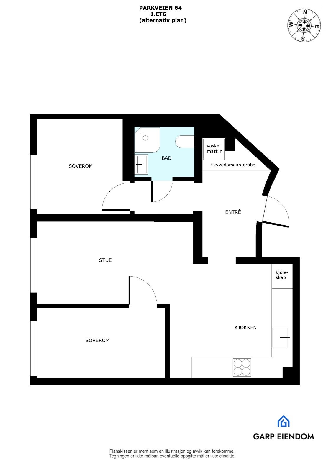 Alternativ planløsning med 2 soverom* Galleribilde