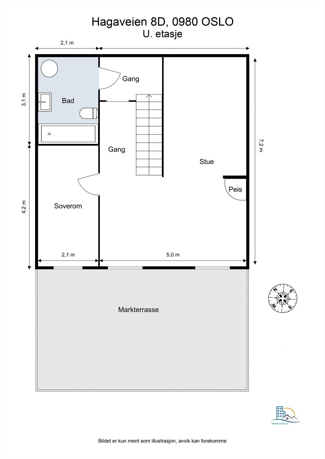 Vi starter i underetasjen, for vi må få sett nøye på den store uteplassen. Plantegning til orientering. Galleribilde