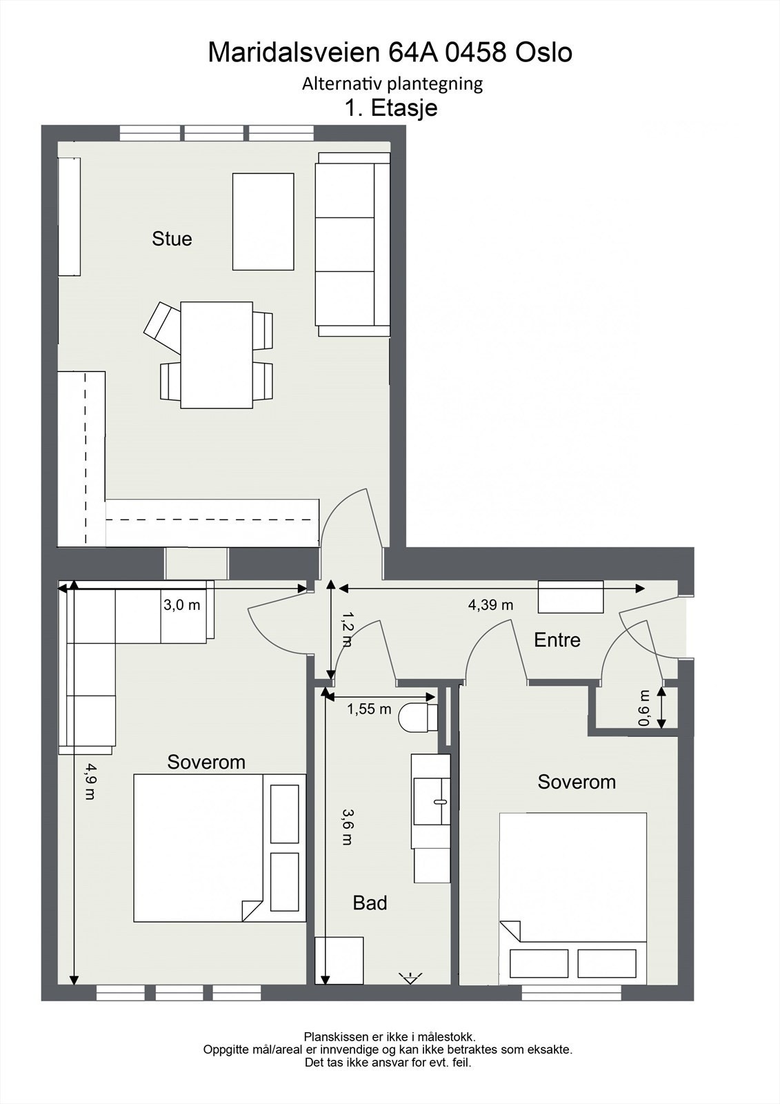 ALTERNATIV PLANTEGNING - Dersom man ønsker 2 soverom Galleribilde