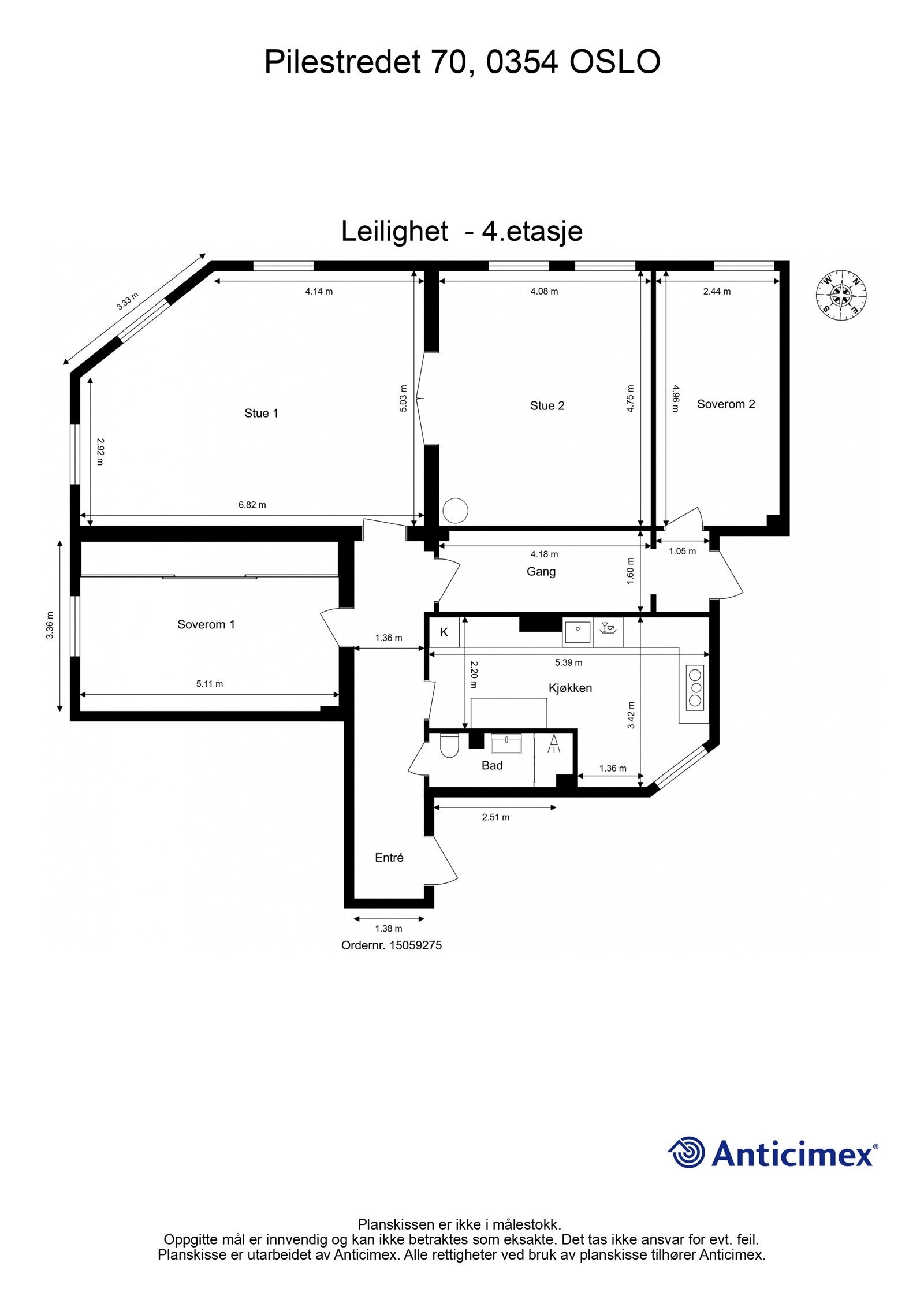 Før du ser videre på det som kan være din nye drømmebolig, ta en titt på plantegningen! Legg merke til at dette er en hjørneleilighet med gode vindusflater på tre sider, her får du en luftig og lys leilighet. Galleribilde