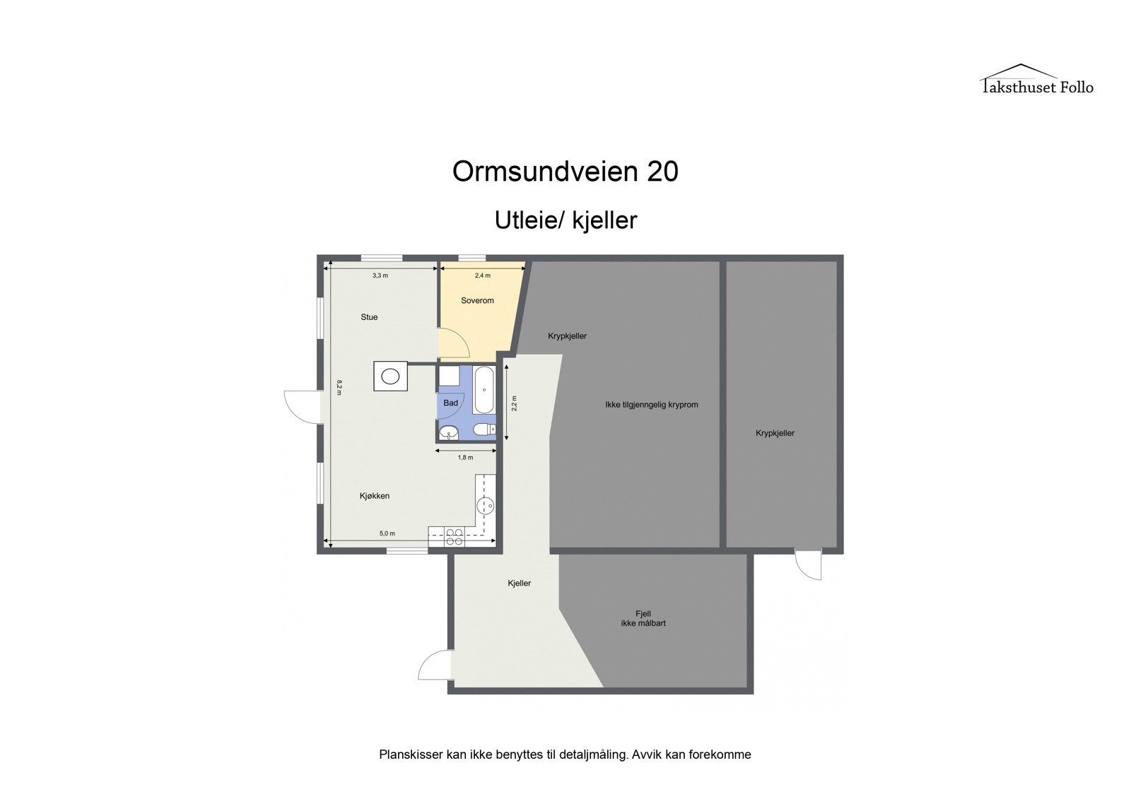 Plantegning - kjeller. Hybelen er ikke godkjent Galleribilde