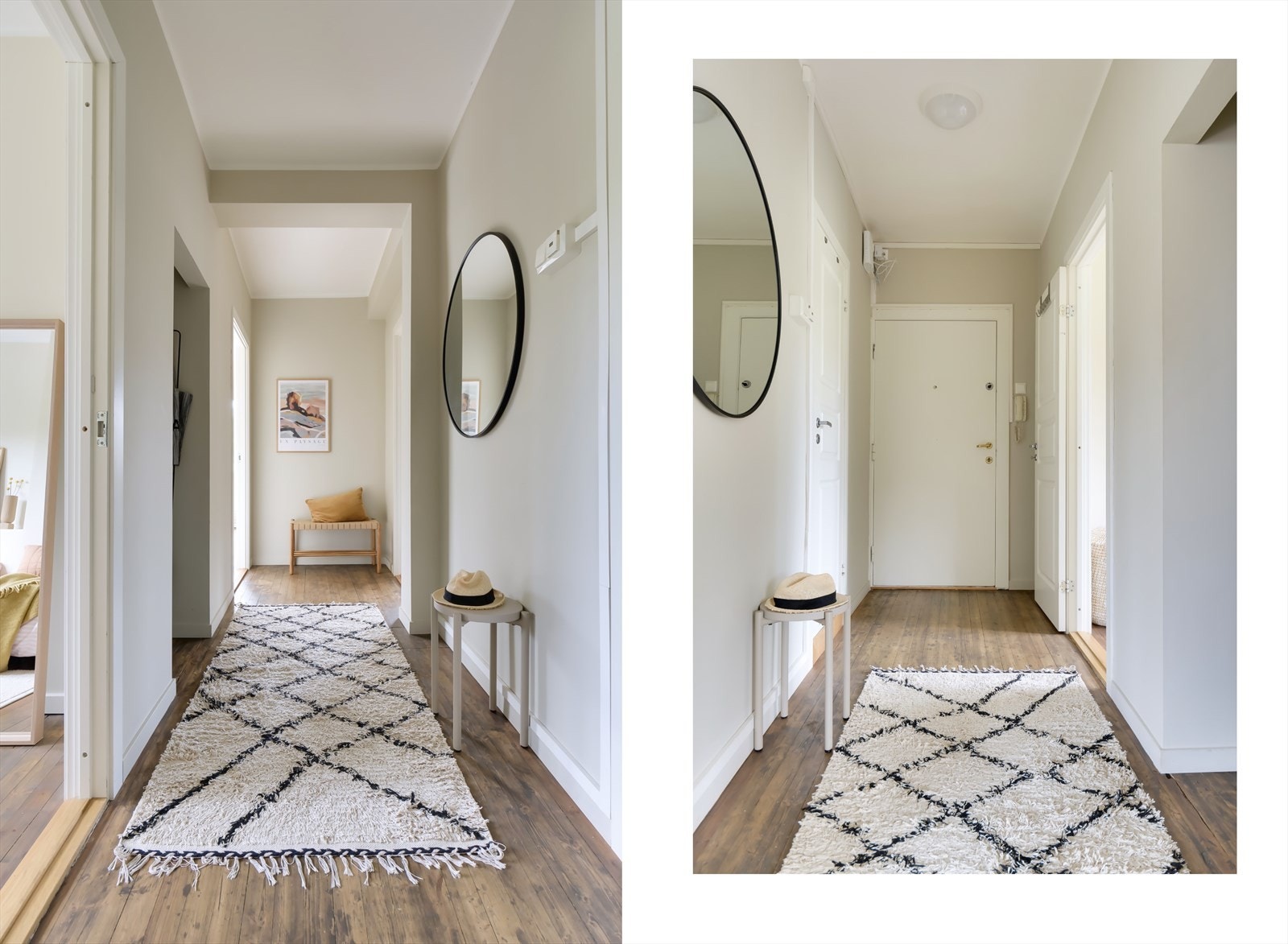 Velkommen inn til en flott entré som har plass for oppheng av jakker og oppstilling av sko i liten nisje Galleribilde