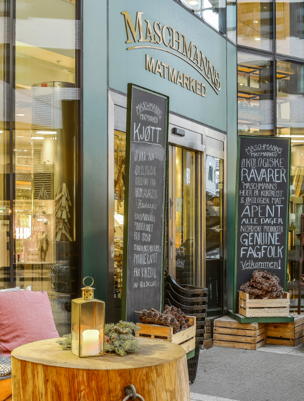 Delikatessebutikken Maschmanns matmarked på Skøyen i ca. 6-7 min gange fra leiligheten. Galleribilde