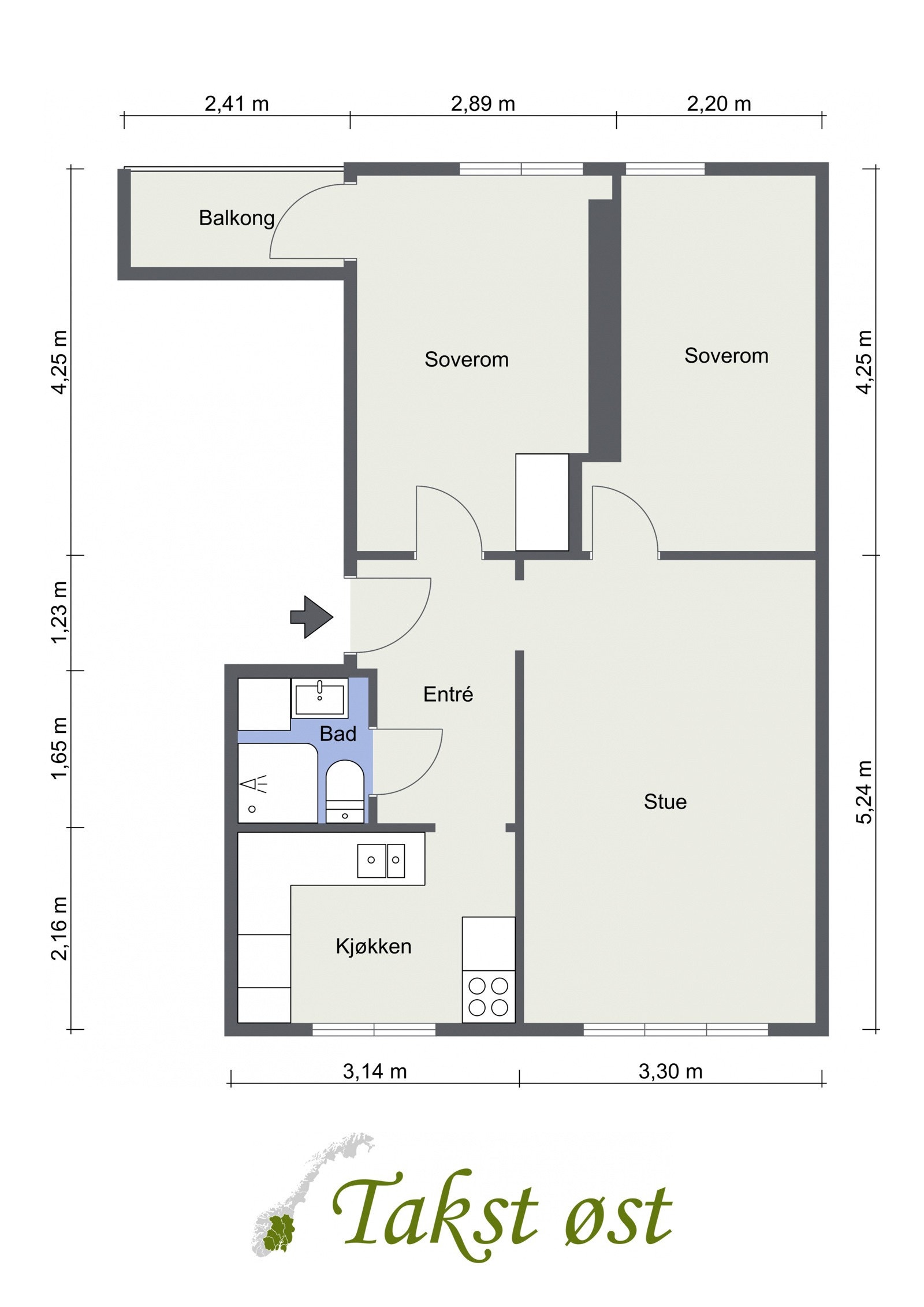 Boligen har en gjennomgående planløsning med romslige rom og god takhøyde (2,6 m) Galleribilde