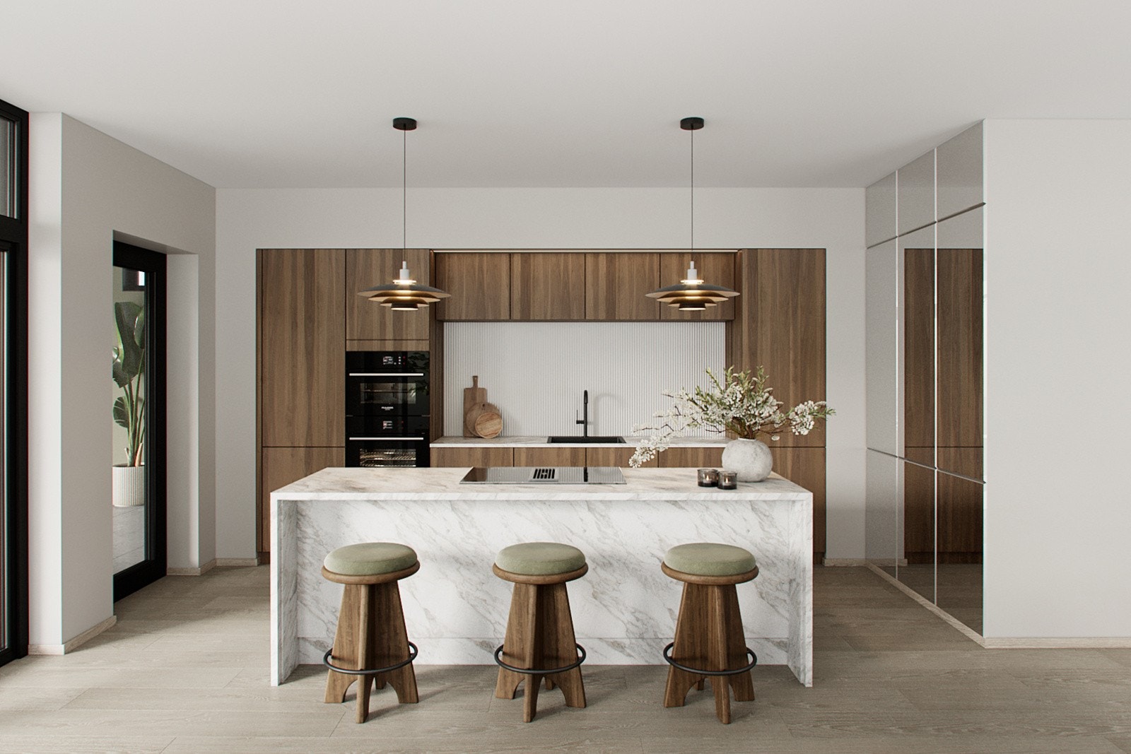 Det åpne stue- og kjøkkenområdet er ideelt for både rolige familiestunder og hyggelige sammenkomster. Galleribilde