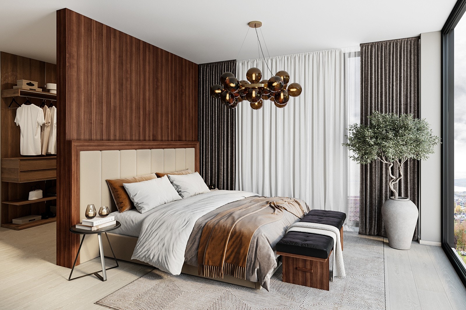 Hovedetasjen har et eksklusivt master bedroom med walk-in-closet og eget bad - en privat oase. I tillegg finnes yetterligere 4 soverom i underetasjen. Galleribilde