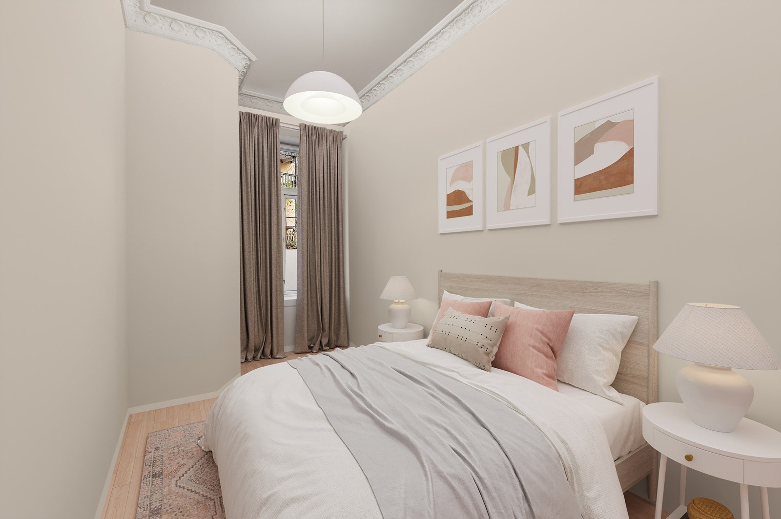 4 romslige soverom med plass til seng, nattbord og oppbevaringsmøblement. (Digitalt stylet). Galleribilde