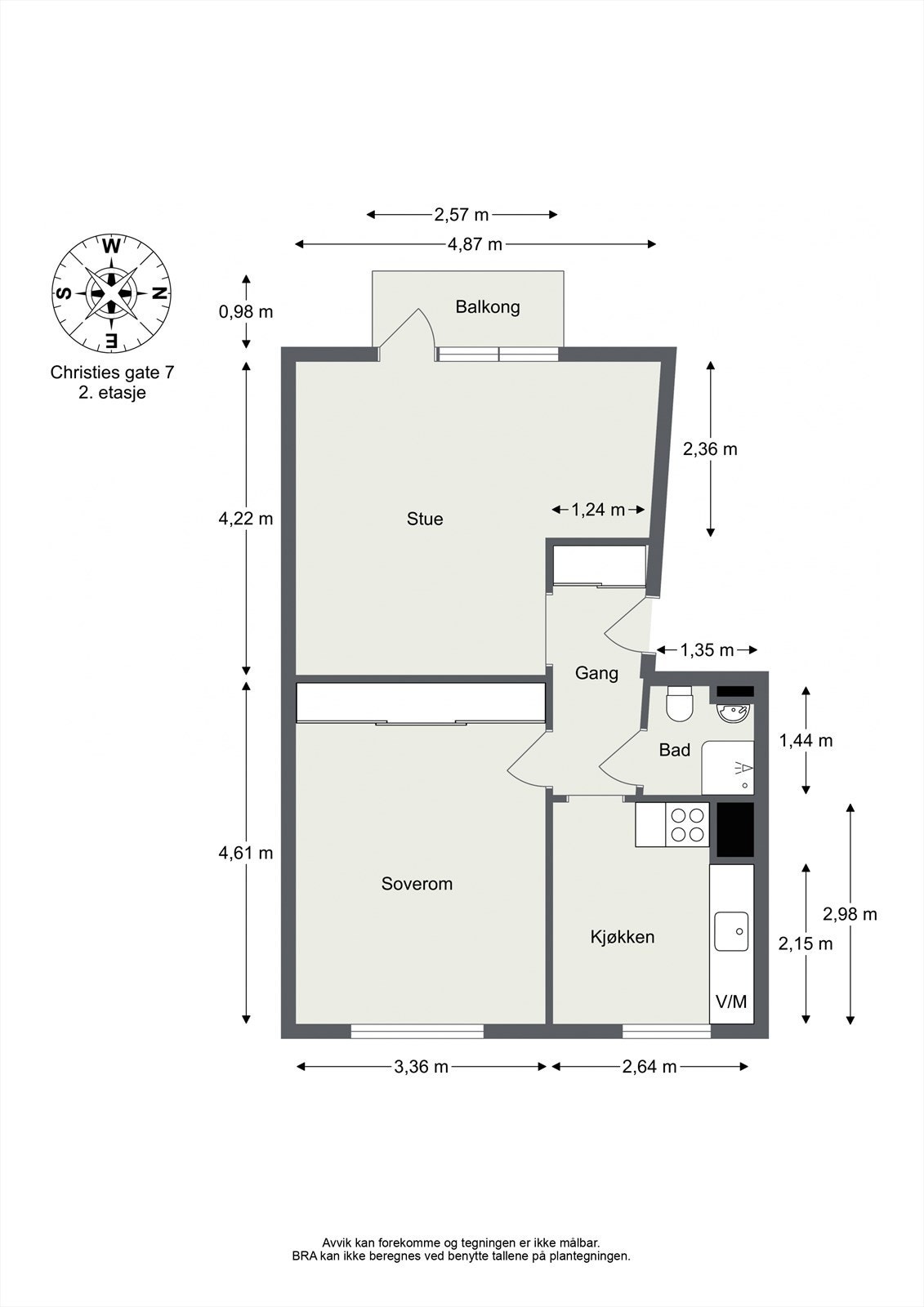 Leiligheten ligger i byggets 2. etasje og har en gjennomgående planløsning. Galleribilde