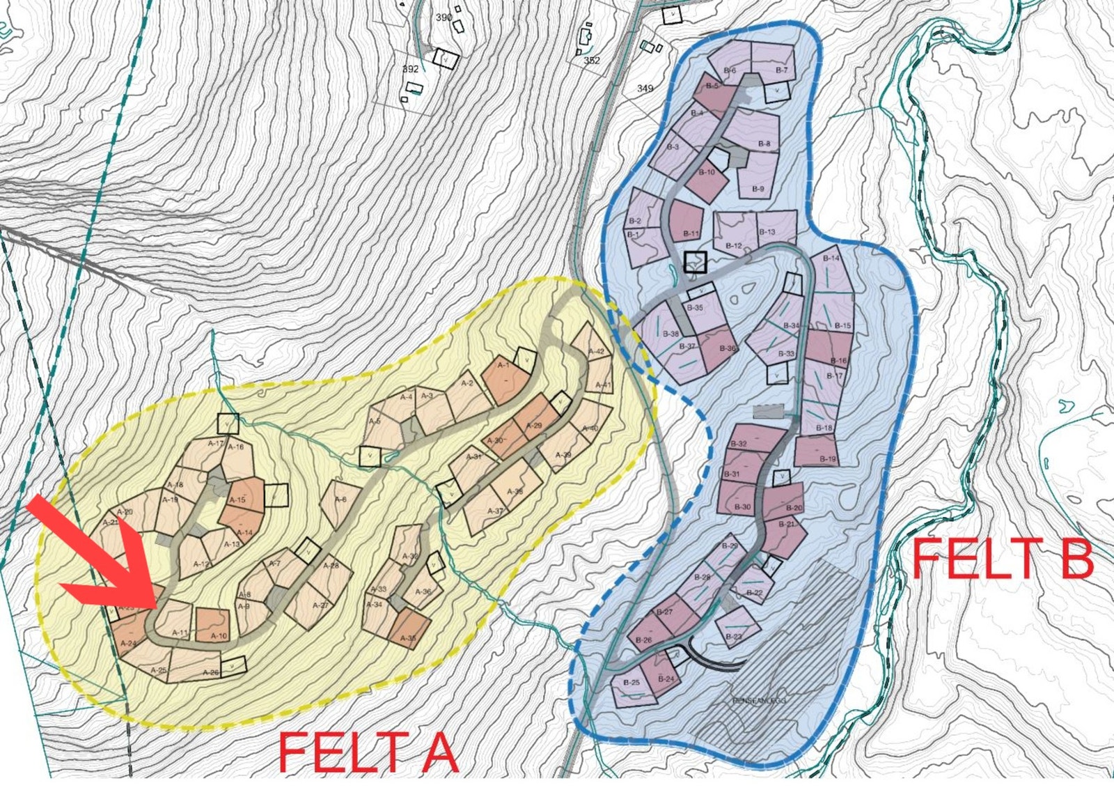 Tomtekart med A11 markert Galleribilde