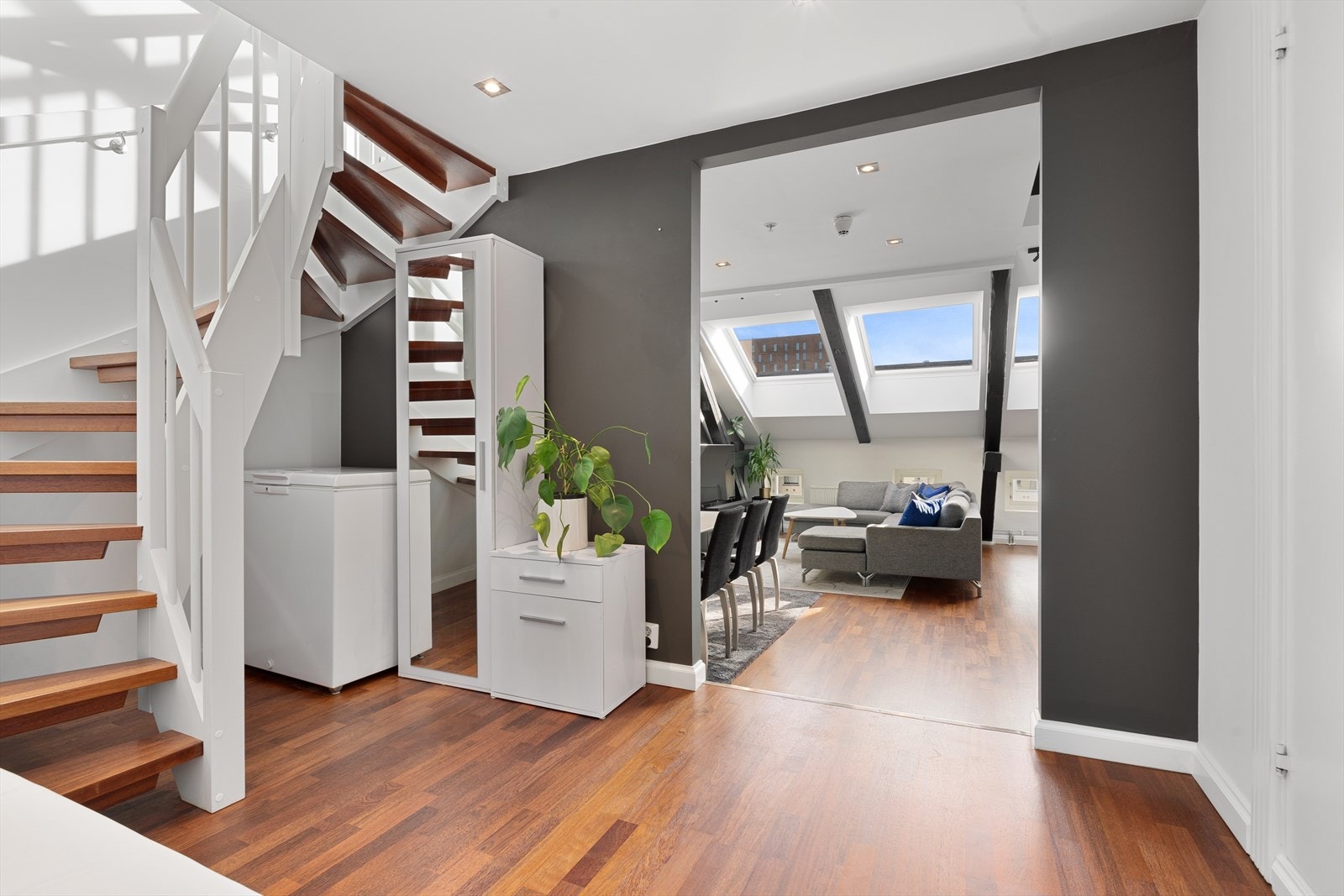 Entré/hall og stue/kjøkken har downlights i tak - nye lamper skiftet i 2024 Galleribilde