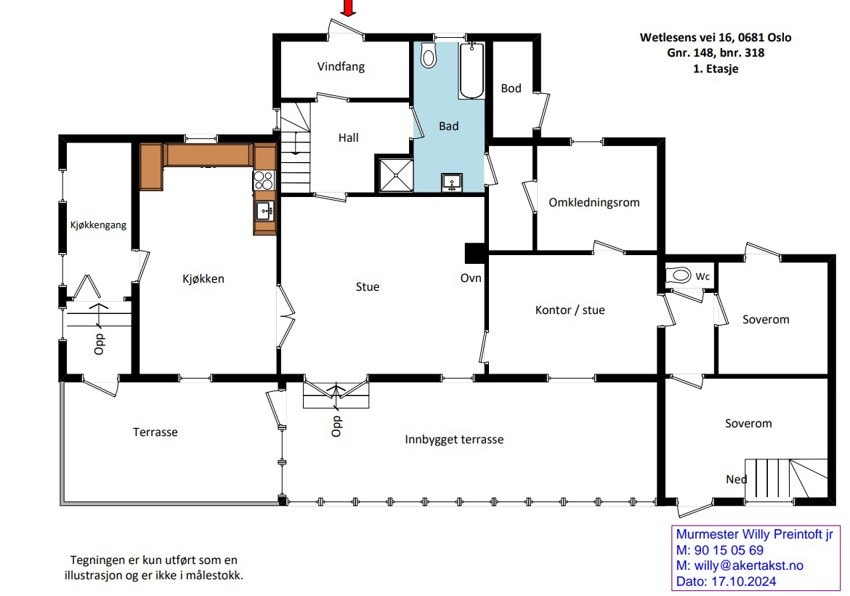 Plantegning Wetlesens vei 16, 1. etasje. Galleribilde