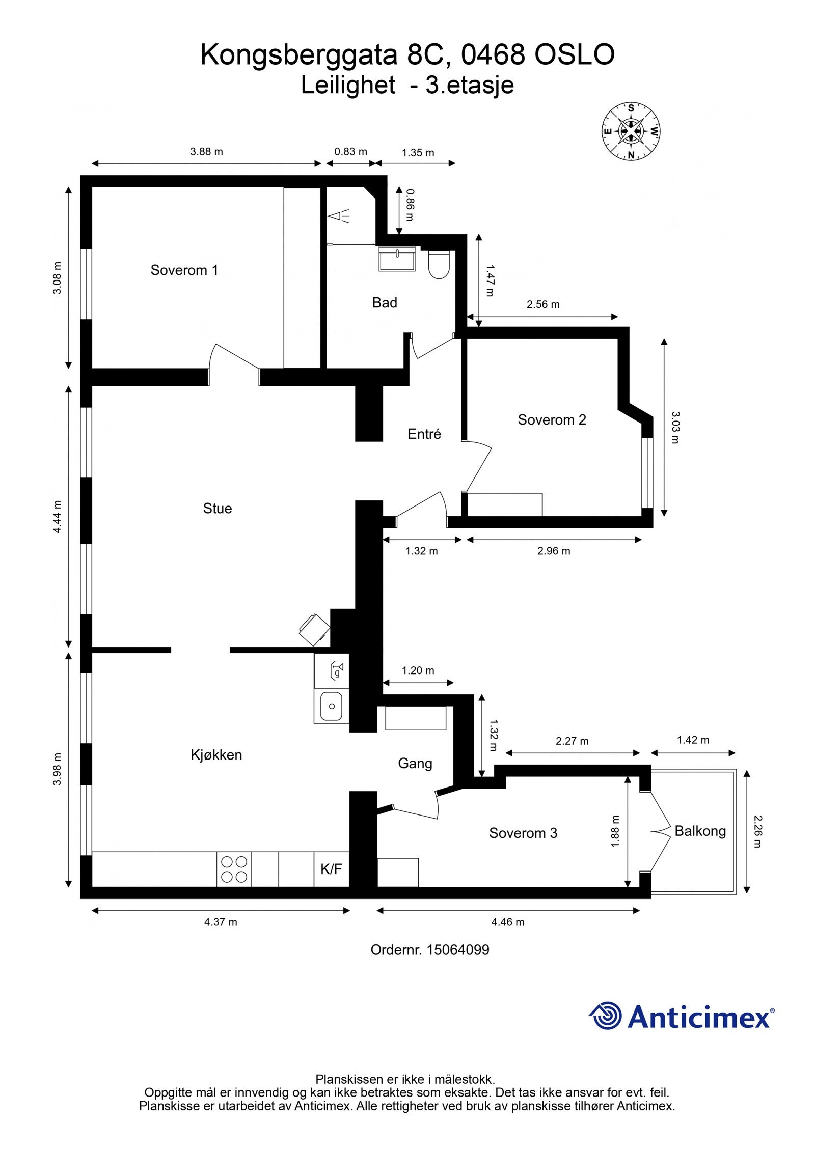 Planskisse med mål og kompass Galleribilde