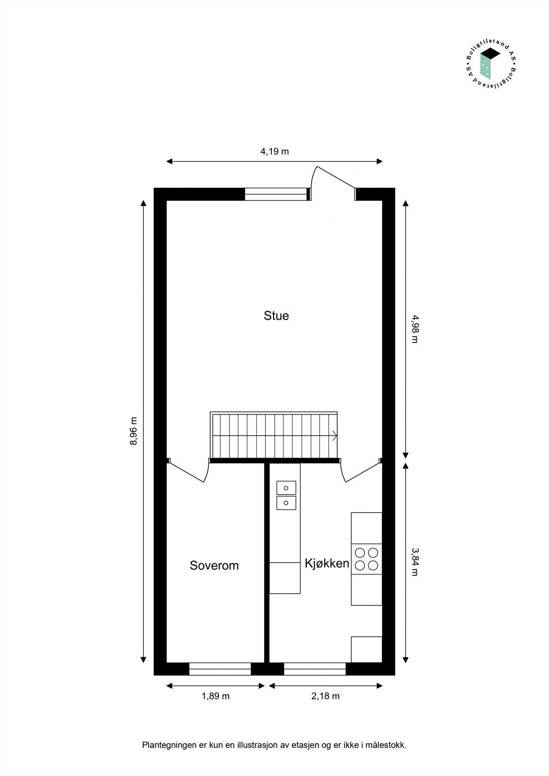 Oppmålt planløsning 1. etasje. Galleribilde