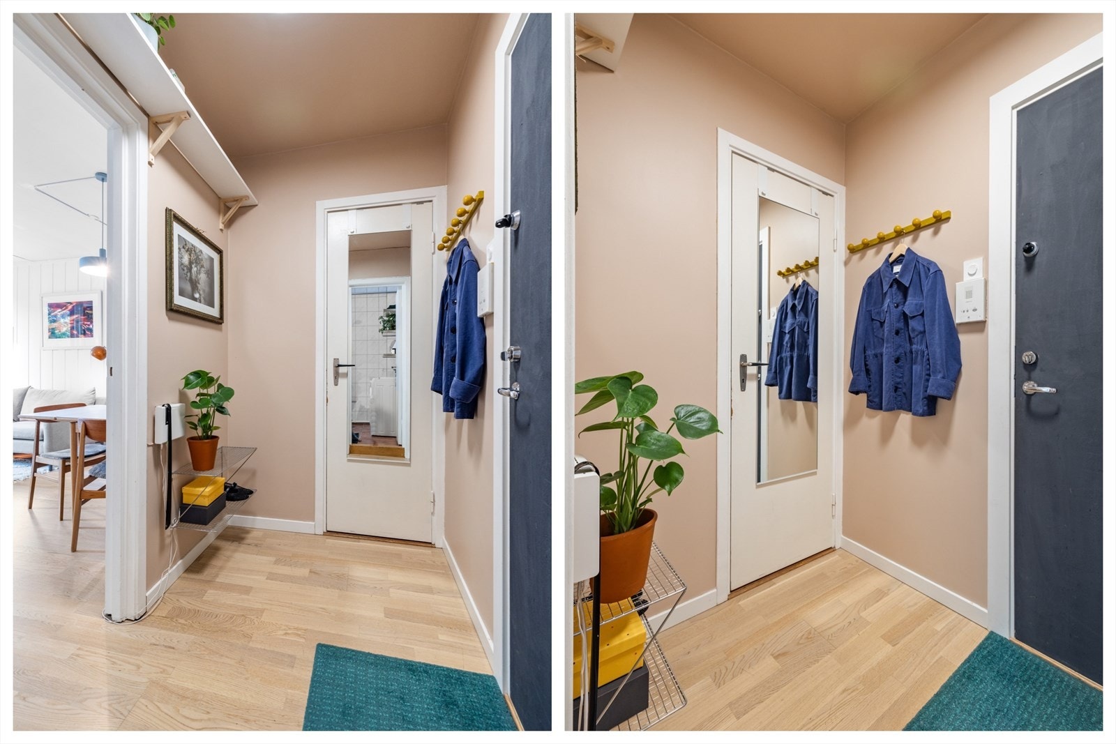 Lys entré med plass til oppbevaring av yttertøy og sko. Galleribilde