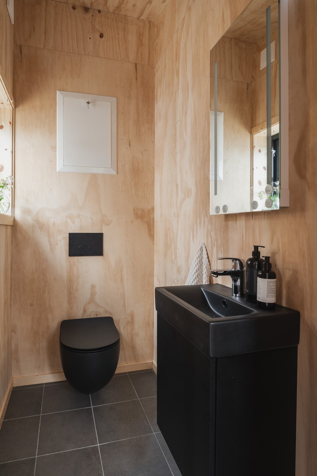 Det er innredet med WC i uthus. Galleribilde