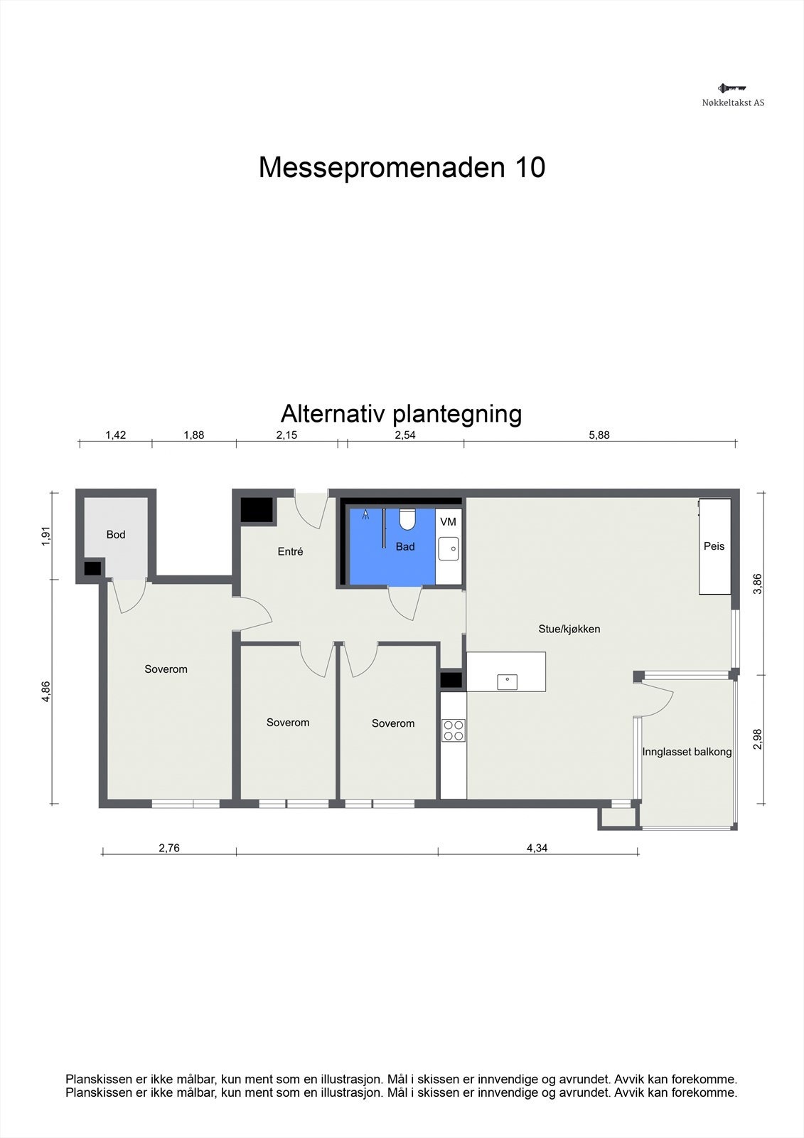 Alternativ planløsning med 3 soverom. Galleribilde