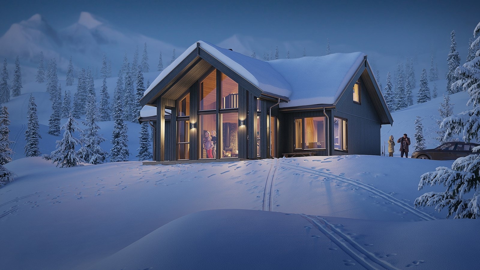 Foreslått hyttemodell Solheim 80. Denne kan bygges på felt 5 på Lygna. Galleribilde