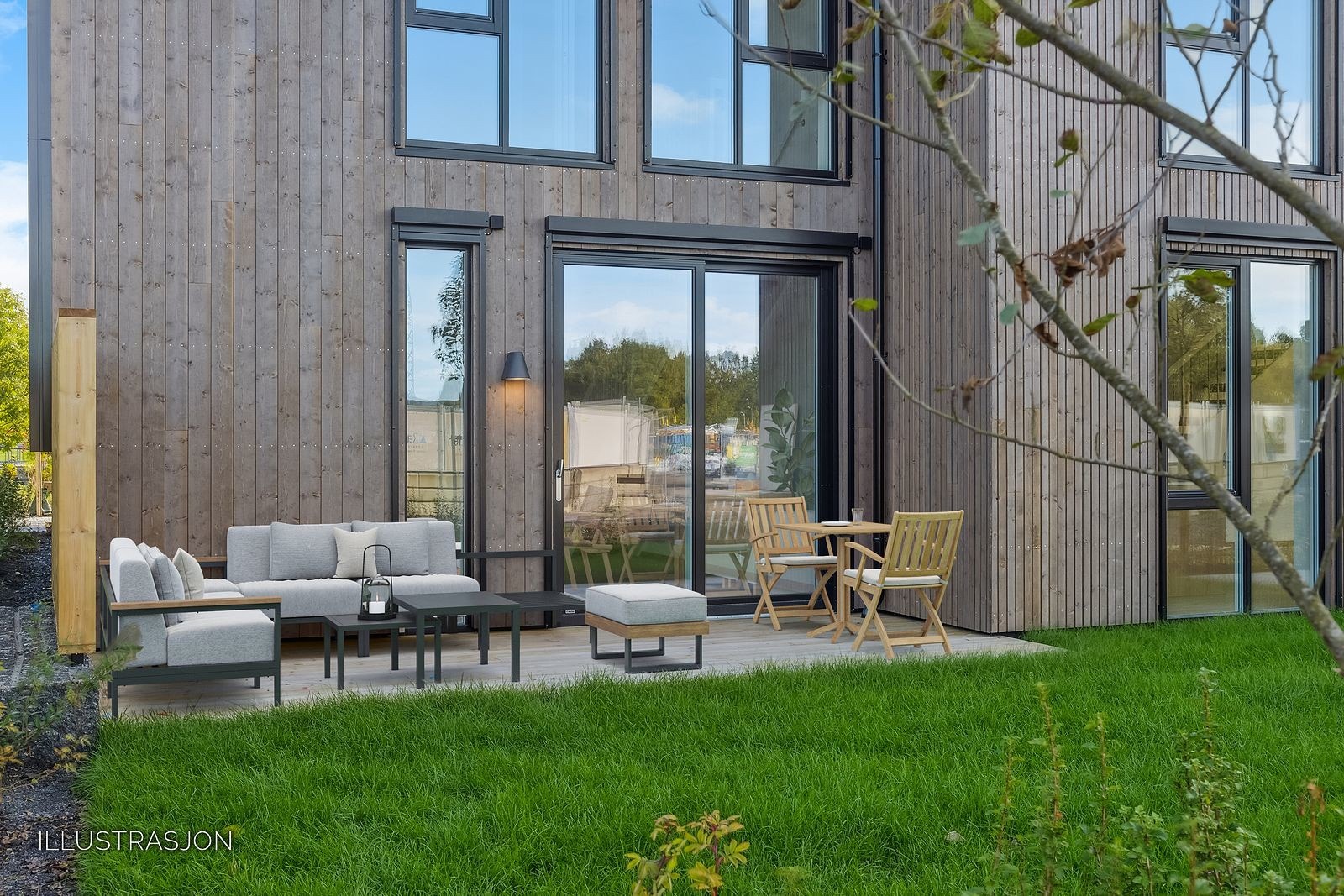 Terrasse rett ut fra stue. (Bildet er digitalt stylet) Galleribilde