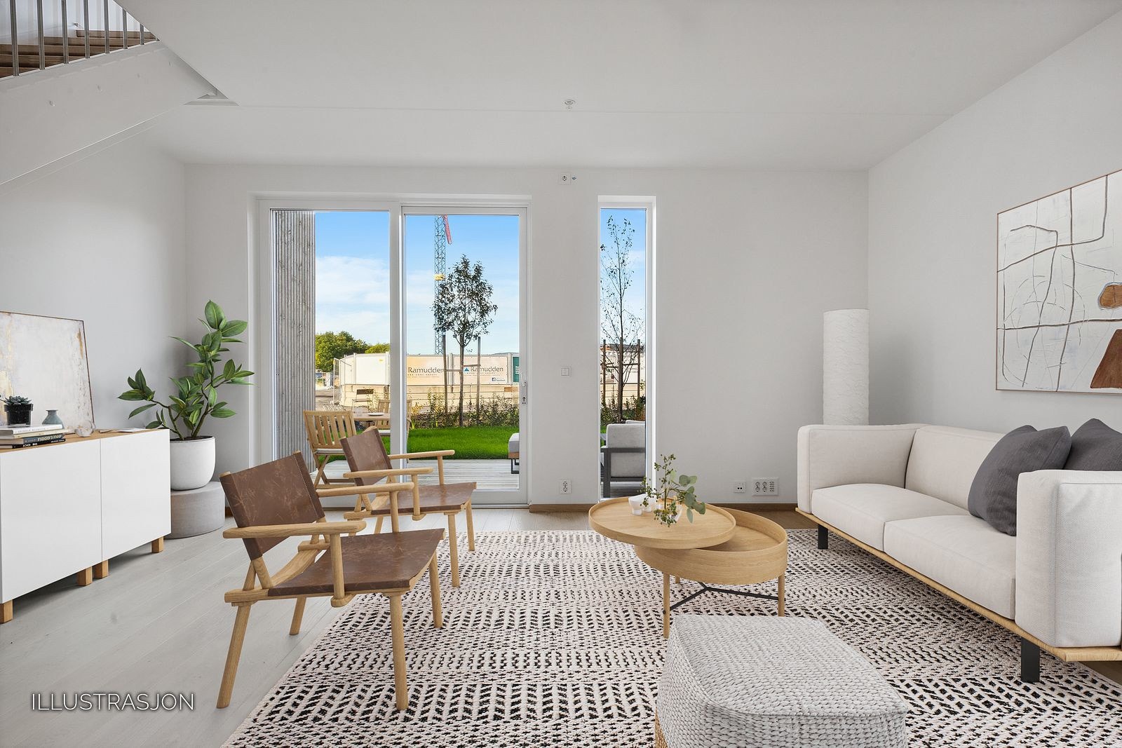 Lys fin stue med utgang til egen terrasse. (Bildet er digitalt stylet) Galleribilde