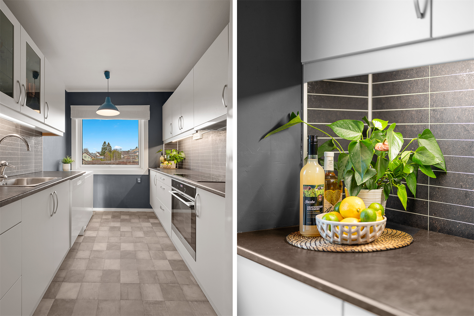 Kjøkkenet har godt med benkeplass og skapplass! Galleribilde