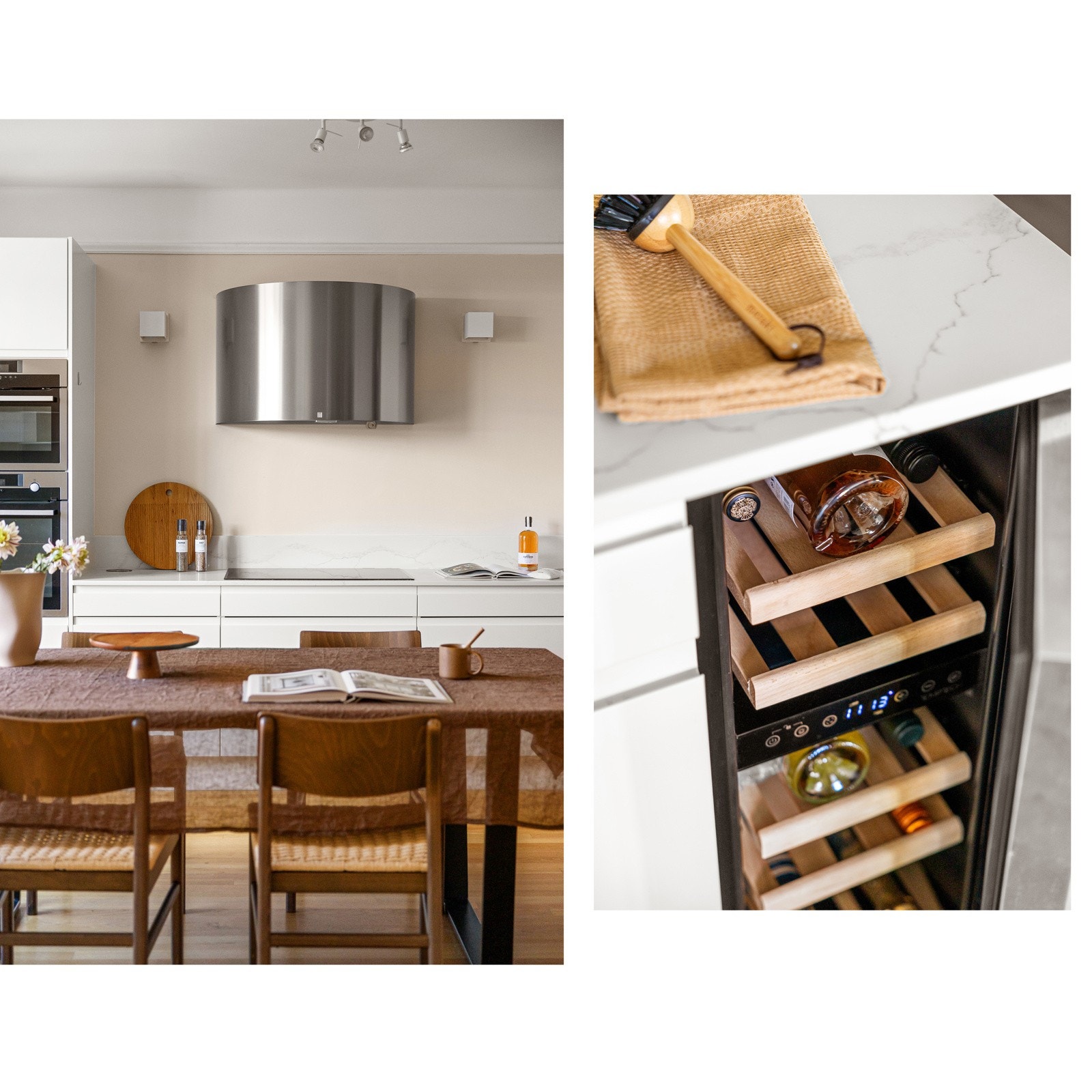 Kjøkkenet har moderne integrerte hvitevarer med blant annet vinskap fra Temptech. Galleribilde