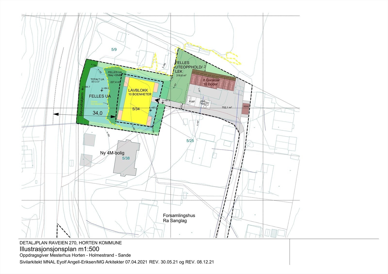 Ilustrasjonsplan - ferdig regulert tomt som er regulert for opptil 10 leiligheter i lavblokk med varierende størrelse. Galleribilde