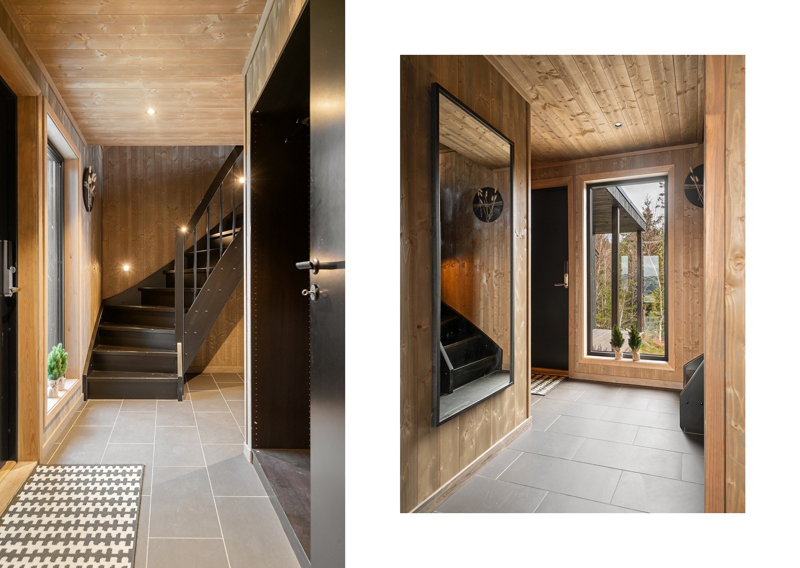 Vi beveger oss inn i hytta, og møtes av en romslig, flislagt entré. Store garderobeløsninger gir rikelig med oppbevaringsplass, og deilig gulvvarme gir et lunt første møte. Galleribilde